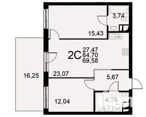 2-к квартира, строящийся дом, 65м2, 1/11 этаж