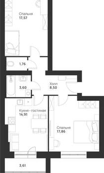 2-к квартира, вторичка, 68м2, 2/5 этаж