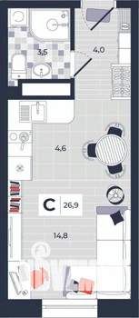 Студия квартира, строящийся дом, 27м2, 5/14 этаж