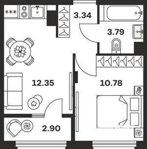 1-к квартира, вторичка, 33м2, 9/9 этаж