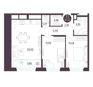 2-к квартира, вторичка, 61м2, 5/10 этаж