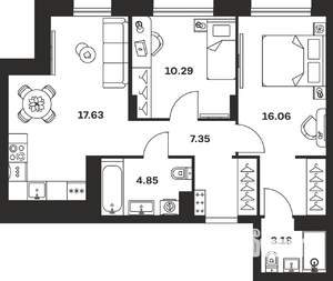 2-к квартира, вторичка, 59м2, 6/15 этаж