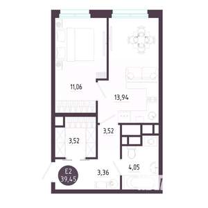 1-к квартира, строящийся дом, 39м2, 5/10 этаж