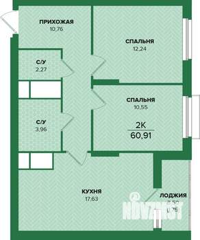 2-к квартира, вторичка, 61м2, 13/25 этаж