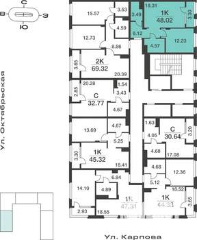 1-к квартира, вторичка, 48м2, 3/9 этаж