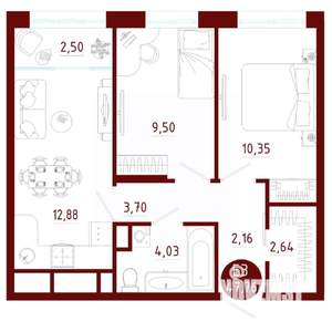2-к квартира, вторичка, 48м2, 10/10 этаж