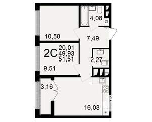 2-к квартира, вторичка, 52м2, 17/18 этаж