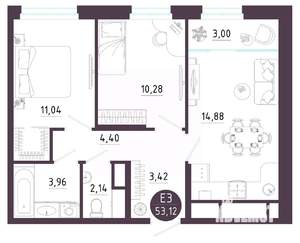 2-к квартира, вторичка, 53м2, 7/10 этаж