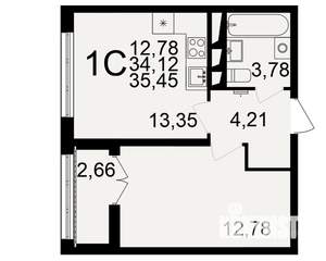 1-к квартира, строящийся дом, 34м2, 14/18 этаж