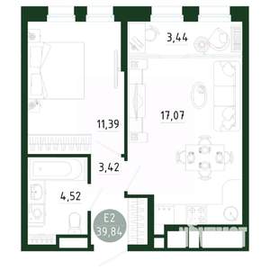 1-к квартира, строящийся дом, 40м2, 2/25 этаж