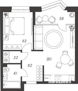 1-к квартира, строящийся дом, 50м2, 6/24 этаж