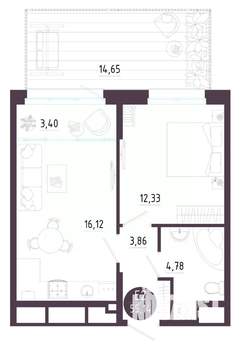 2-к квартира, строящийся дом, 55м2, 1/10 этаж