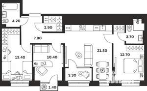 3-к квартира, строящийся дом, 82м2, 8/24 этаж