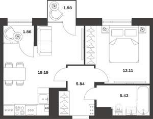 1-к квартира, вторичка, 47м2, 4/4 этаж