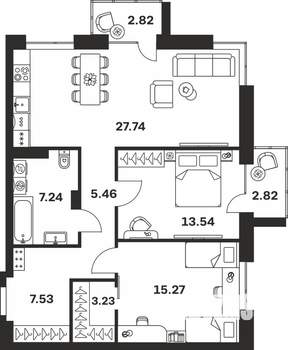 2-к квартира, вторичка, 86м2, 3/7 этаж