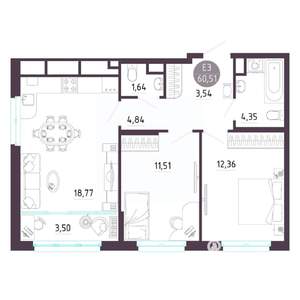 2-к квартира, вторичка, 61м2, 3/10 этаж