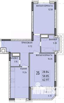 2-к квартира, строящийся дом, 63м2, 3/14 этаж