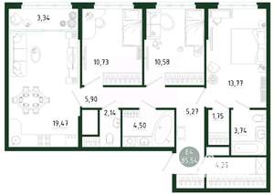 3-к квартира, строящийся дом, 86м2, 25/25 этаж