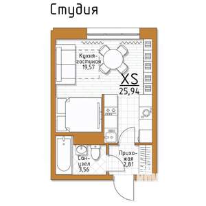 1-к квартира, строящийся дом, 26м2, 3/5 этаж
