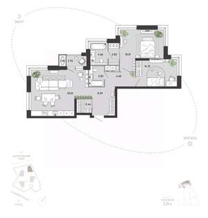 2-к квартира, вторичка, 95м2, 1/21 этаж