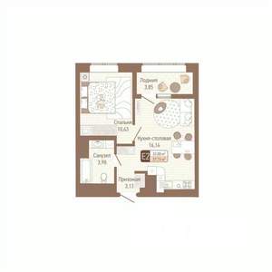 1-к квартира, строящийся дом, 36м2, 14/14 этаж