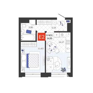 1-к квартира, вторичка, 35м2, 3/19 этаж