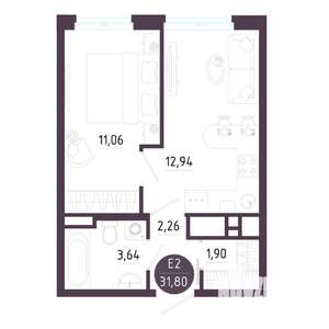 Студия квартира, строящийся дом, 32м2, 9/10 этаж