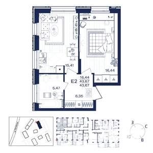 1-к квартира, вторичка, 44м2, 1/15 этаж