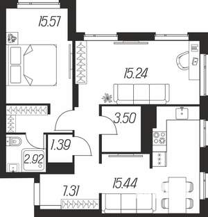 2-к квартира, вторичка, 61м2, 1/16 этаж