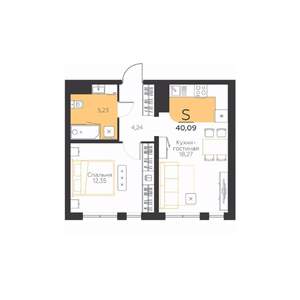 1-к квартира, вторичка, 40м2, 4/5 этаж