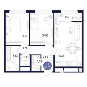 2-к квартира, вторичка, 54м2, 24/25 этаж