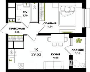 1-к квартира, строящийся дом, 40м2, 18/25 этаж
