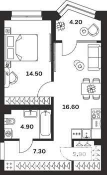 1-к квартира, строящийся дом, 50м2, 10/24 этаж