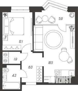 1-к квартира, строящийся дом, 49м2, 9/24 этаж