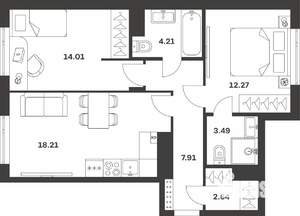 2-к квартира, вторичка, 63м2, 1/4 этаж