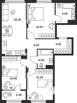 3-к квартира, вторичка, 83м2, 1/15 этаж