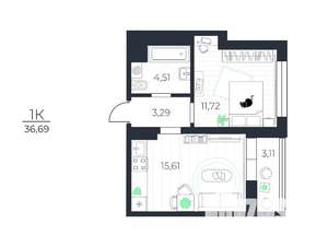 1-к квартира, строящийся дом, 38м2, 5/14 этаж