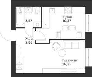 1-к квартира, строящийся дом, 31м2, 5/5 этаж