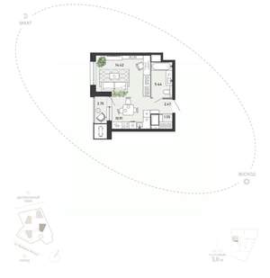 Студия квартира, вторичка, 38м2, 15/21 этаж