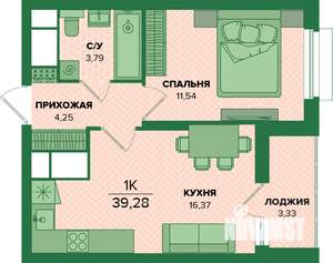 1-к квартира, вторичка, 39м2, 8/25 этаж