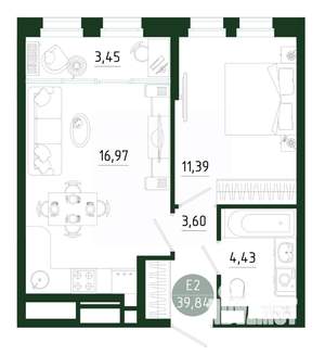 1-к квартира, вторичка, 40м2, 16/25 этаж