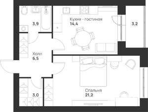 1-к квартира, строящийся дом, 52м2, 2/5 этаж