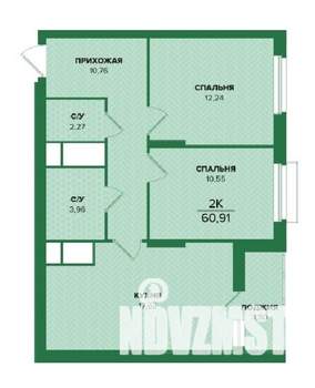 2-к квартира, строящийся дом, 61м2, 16/25 этаж