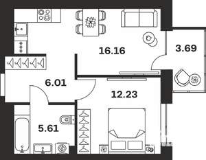 1-к квартира, вторичка, 44м2, 1/7 этаж