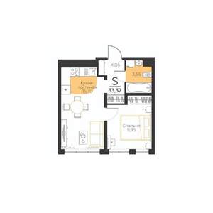 1-к квартира, строящийся дом, 33м2, 4/5 этаж