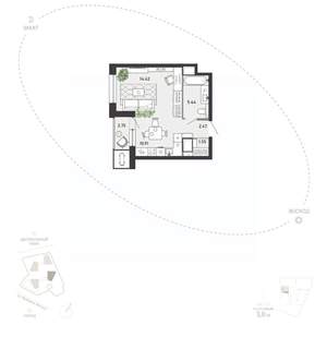 Студия квартира, вторичка, 38м2, 18/21 этаж