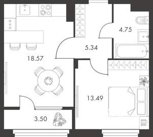 1-к квартира, вторичка, 46м2, 8/9 этаж