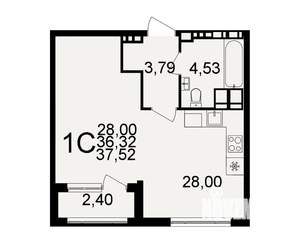1-к квартира, строящийся дом, 36м2, 17/20 этаж