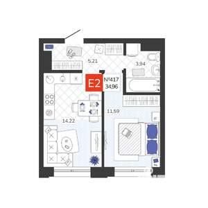1-к квартира, вторичка, 35м2, 4/19 этаж