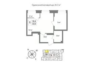 1-к квартира, вторичка, 33м2, 8/11 этаж